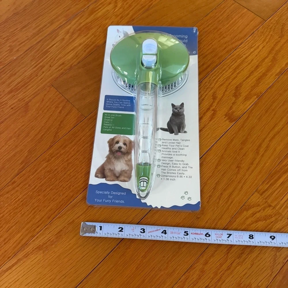 Self-Cleaning Green Pet Grooming Tool Slicker Deshedding Tool Easy-Release